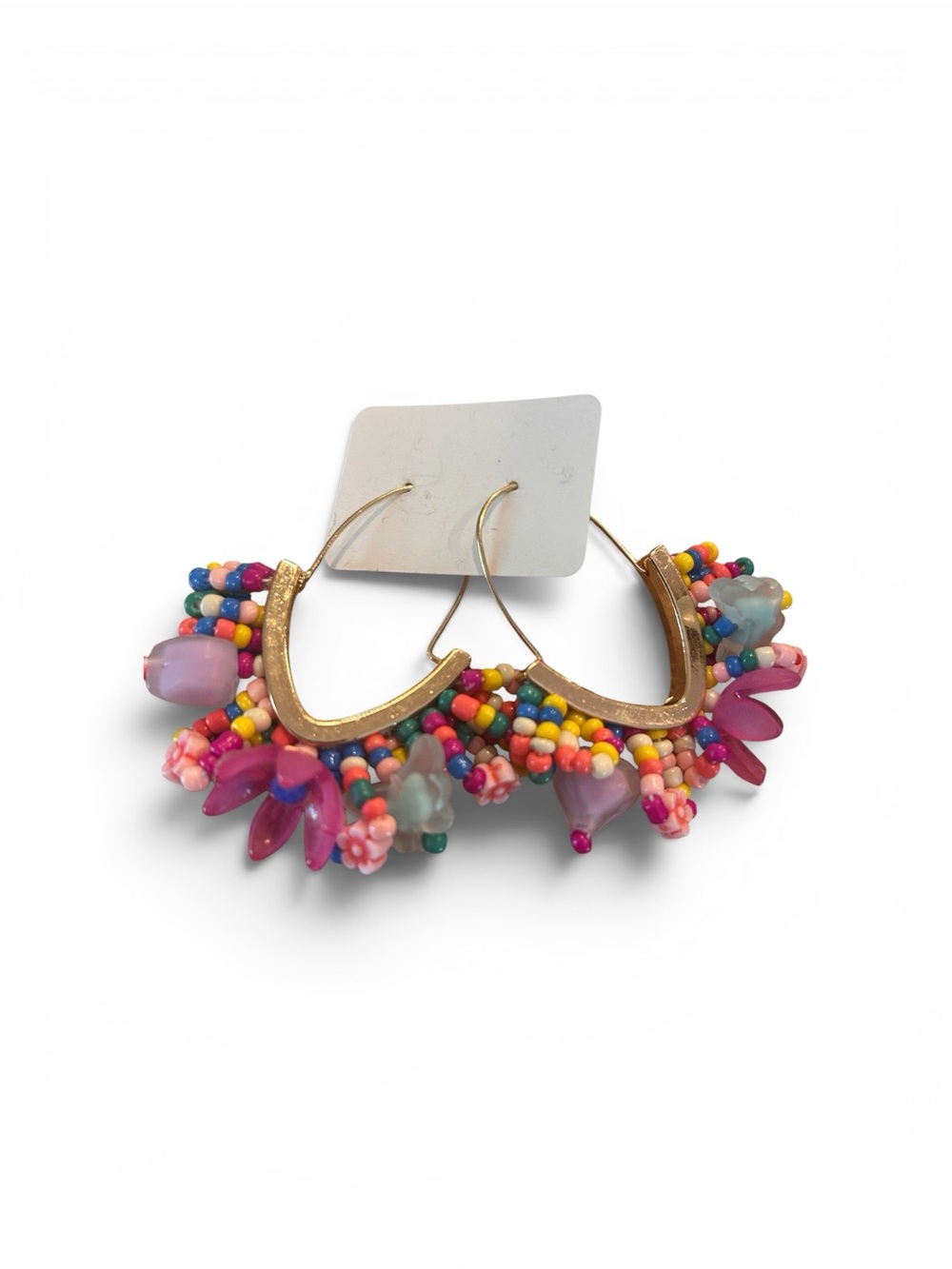 Multicolor Beaded Floral & Butterfly Hoop Earrings